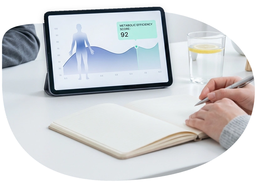 A person reviewing a metabolic energy model on a tablet