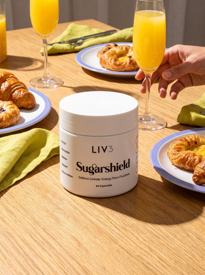 SugarShield jar on a brunch table with friends